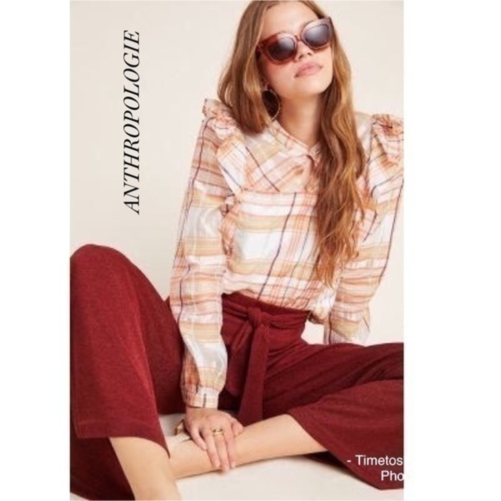 NWT ANTHROPOLOGIE Ruffled Peasant Blouse Shirt Top Large